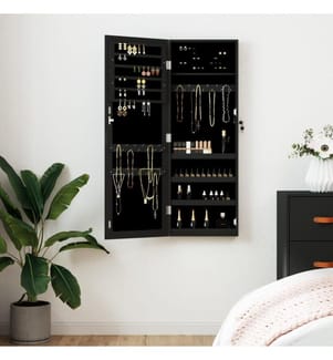 Armoire à bijoux avec miroir murale noir 37,5x10x106 cm
