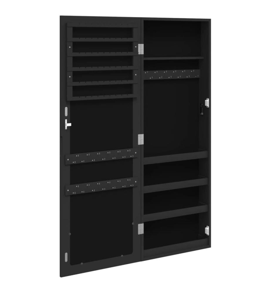 Armoire à bijoux avec miroir murale noir 37,5x10x106 cm