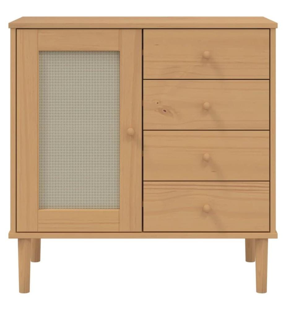 Sideboard SENJA Rattan-Optik Braun 80x40x80 cm Kiefernholz