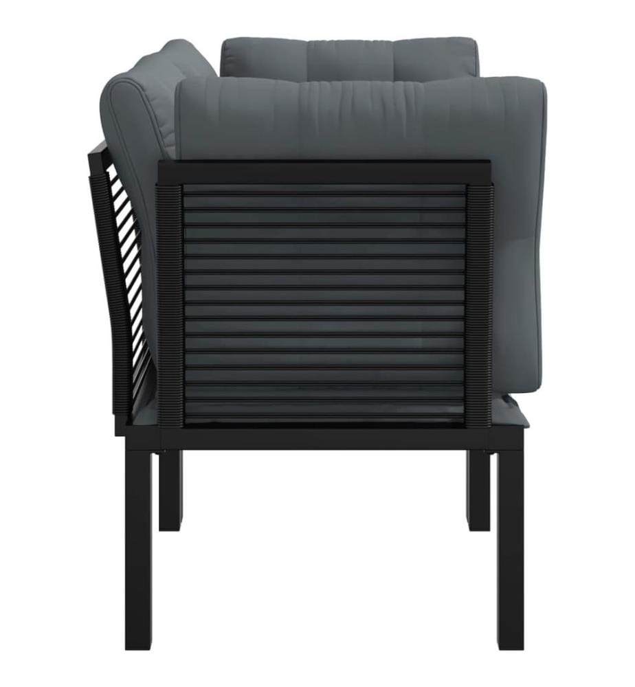 Garten-Eckstühle mit Kissen 2 Stk. Schwarz & Grau Poly Rattan