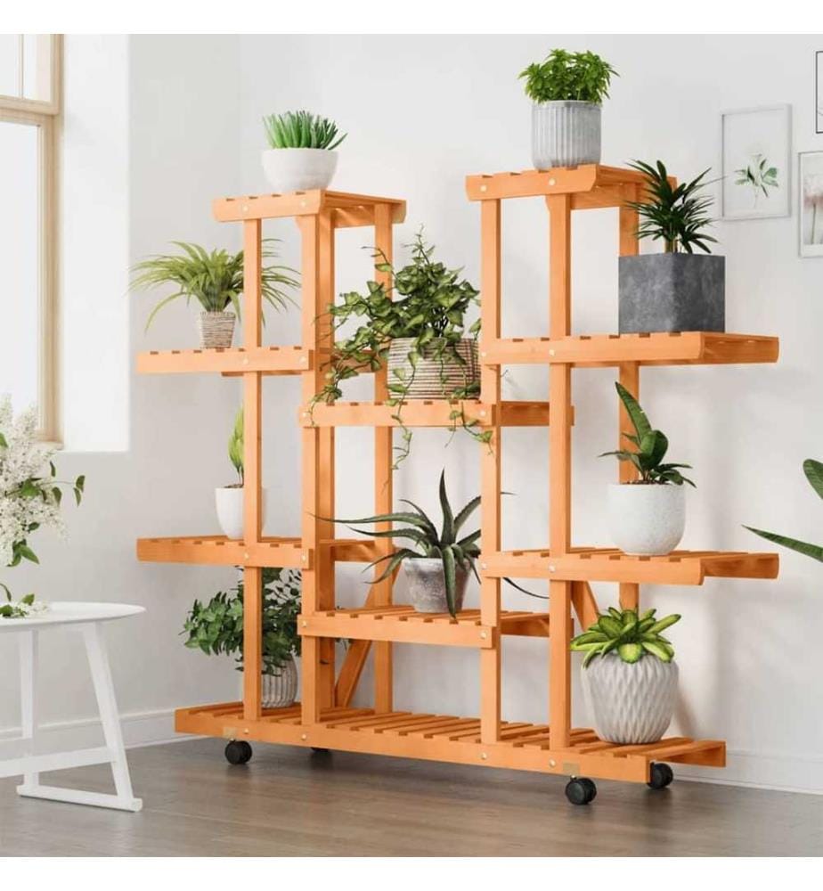Support à fleurs avec roues 110x25x115 cm bois massif de sapin