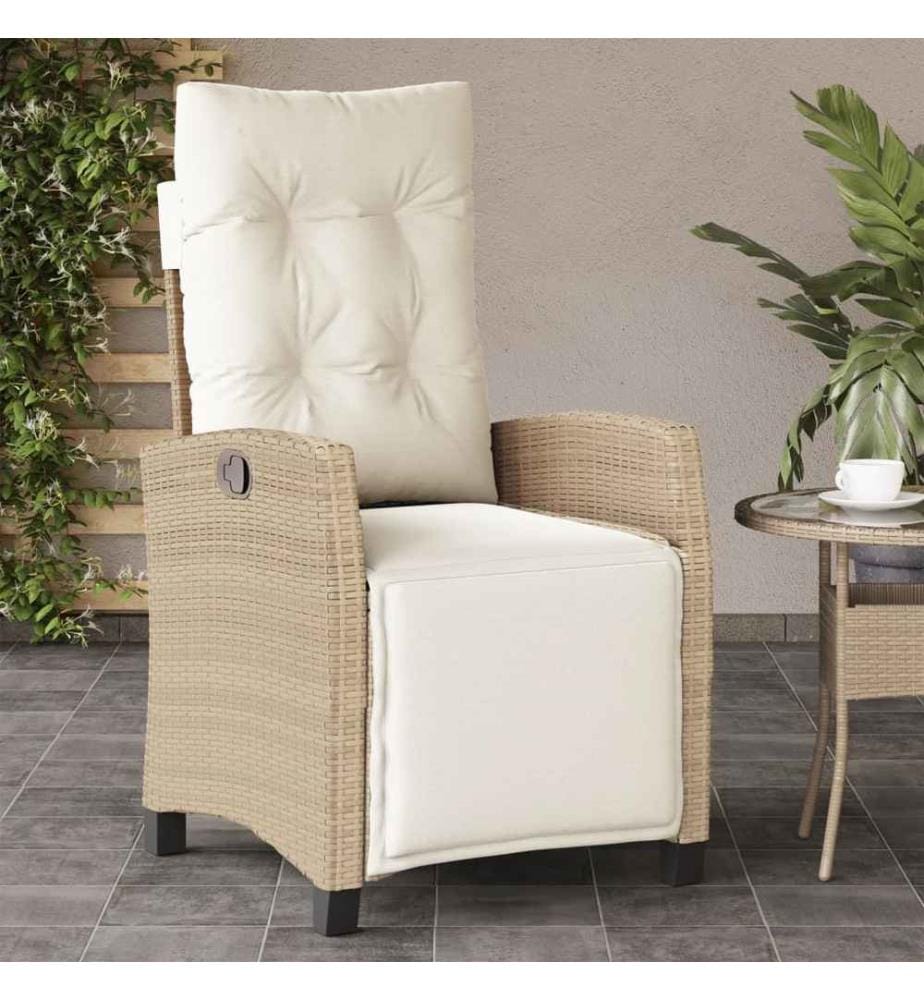 Gartensessel mit Fussteil 2 Stk. Verstellbar Beige Poly Rattan