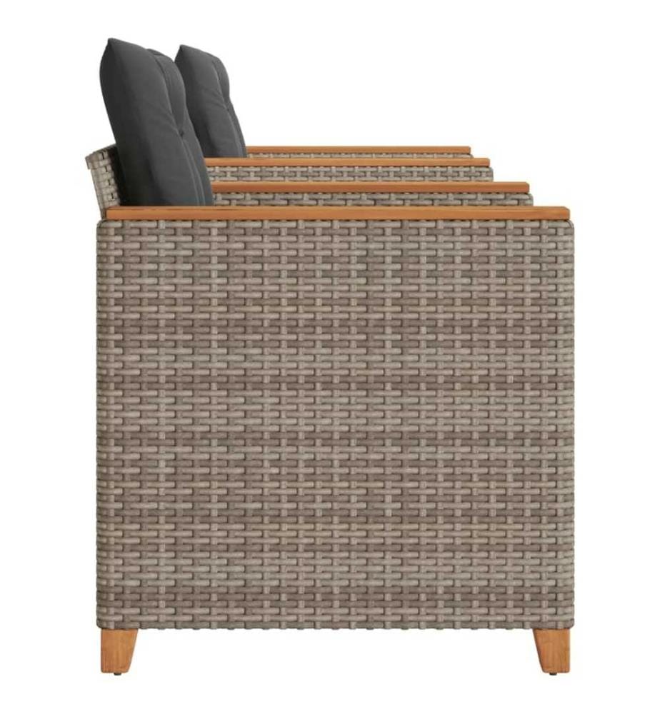 3-tlg. Bistro-Set mit Kissen Grau Poly Rattan Akazienholz