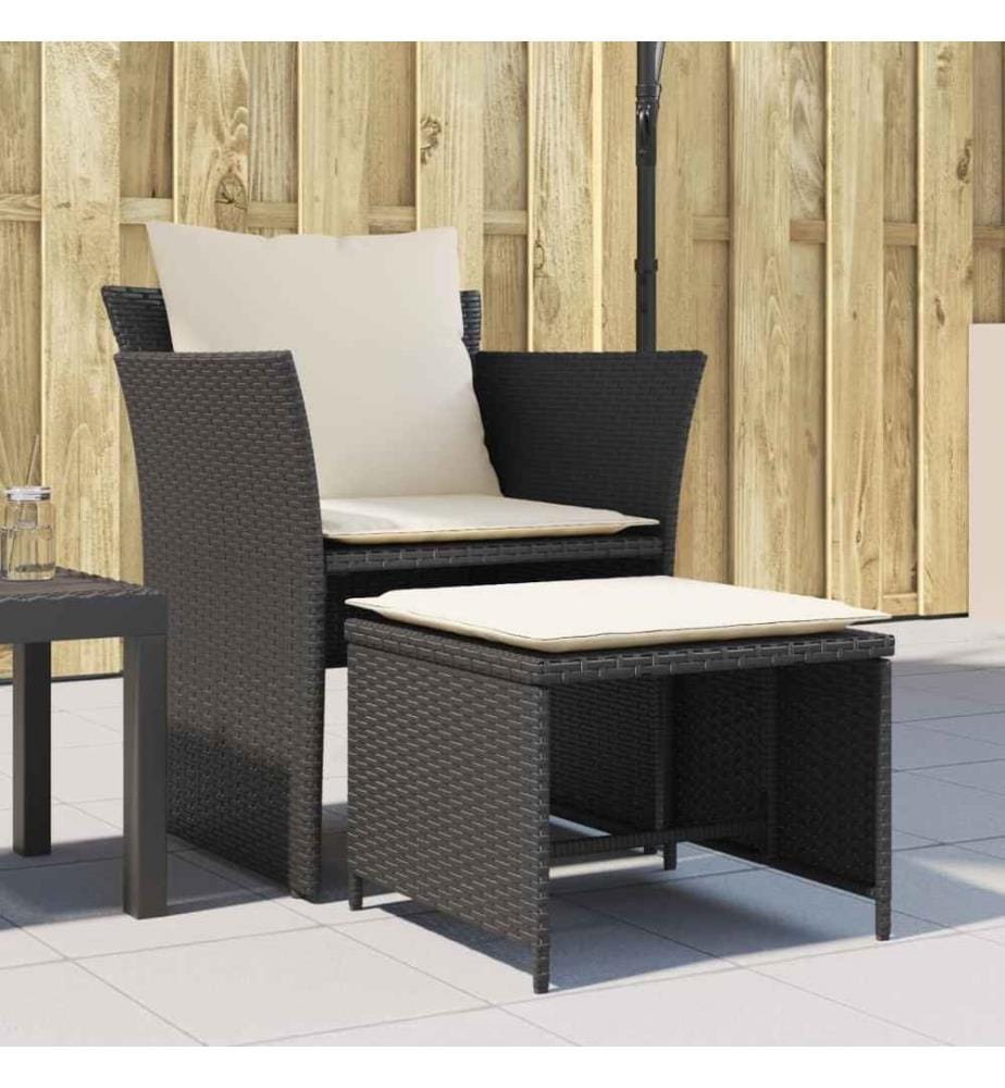 Gartenstuhl mit Fusshocker Schwarz Poly Rattan