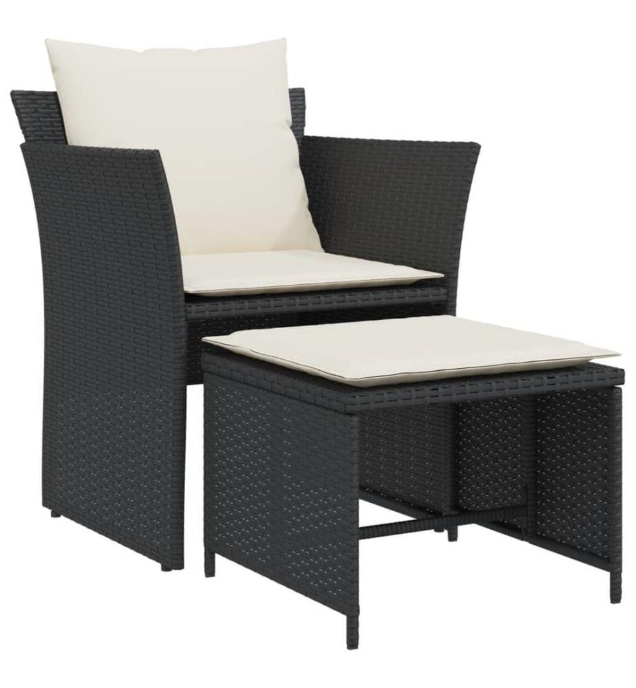 Gartenstuhl mit Fusshocker Schwarz Poly Rattan
