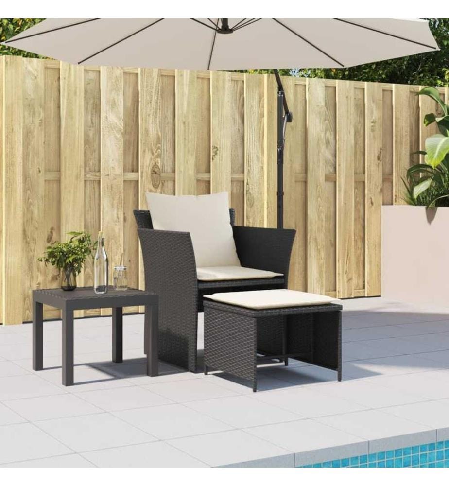 Gartenstuhl mit Fusshocker Schwarz Poly Rattan