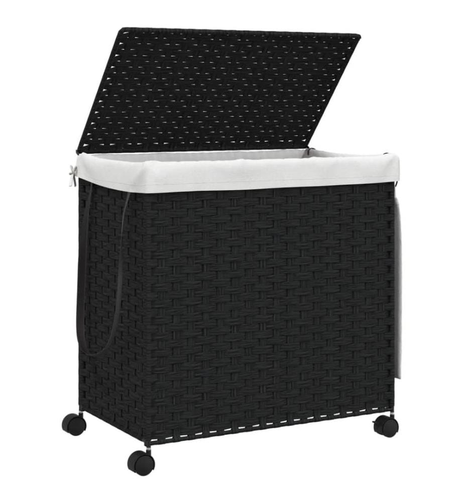 Wäschekorb mit Rollen Schwarz 60x35x60,5 cm Rattan