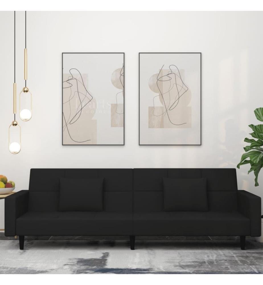 Schlafsofa 2-Sitzer mit 2 Kissen Schwarz Samt