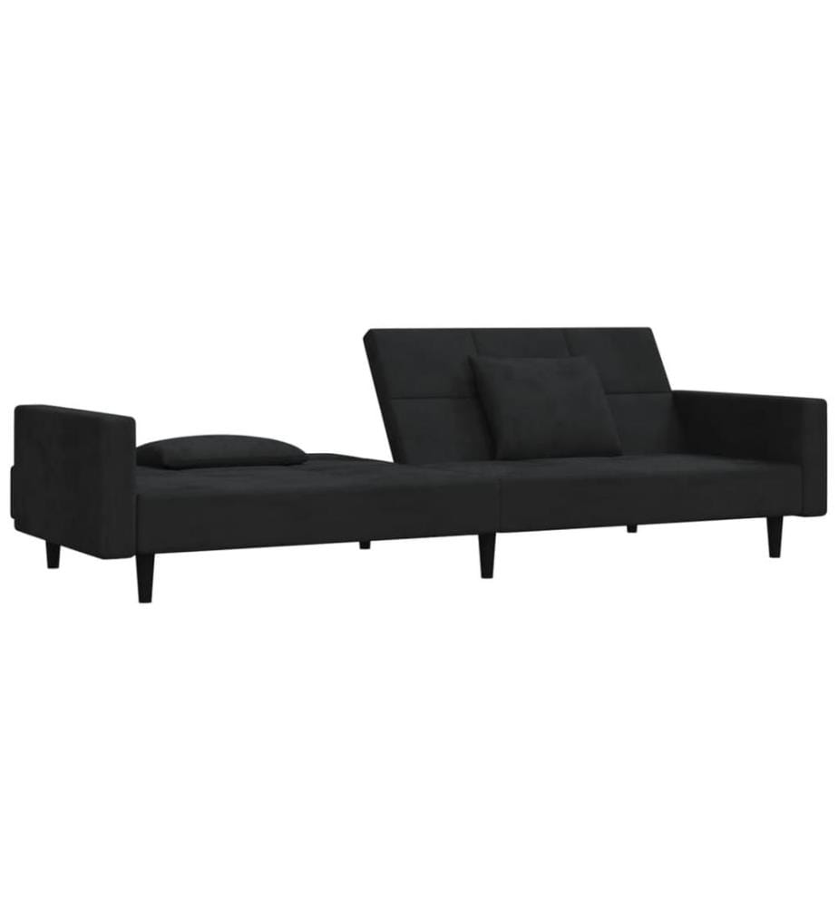 Schlafsofa 2-Sitzer mit 2 Kissen Schwarz Samt
