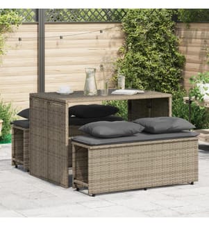 3-tlg. Garten-Essgruppe mit Kissen Grau Poly Rattan