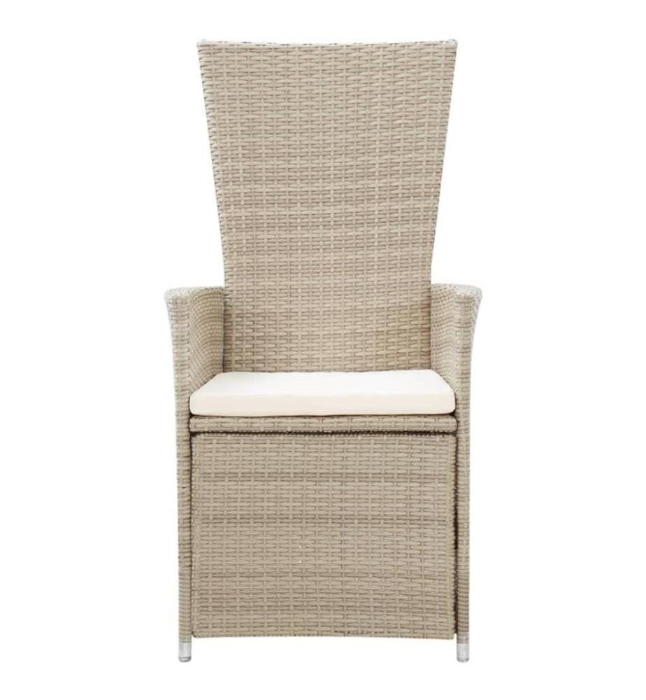 Chaises inclinables 2 pcs et coussins Résine tressée Beige