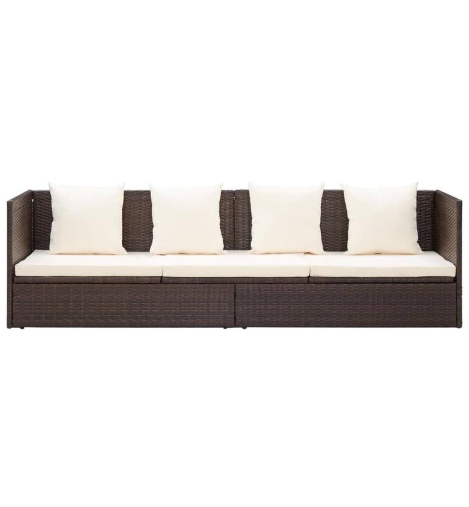 Lit de jardin avec coussin et oreillers Résine tressée Marron