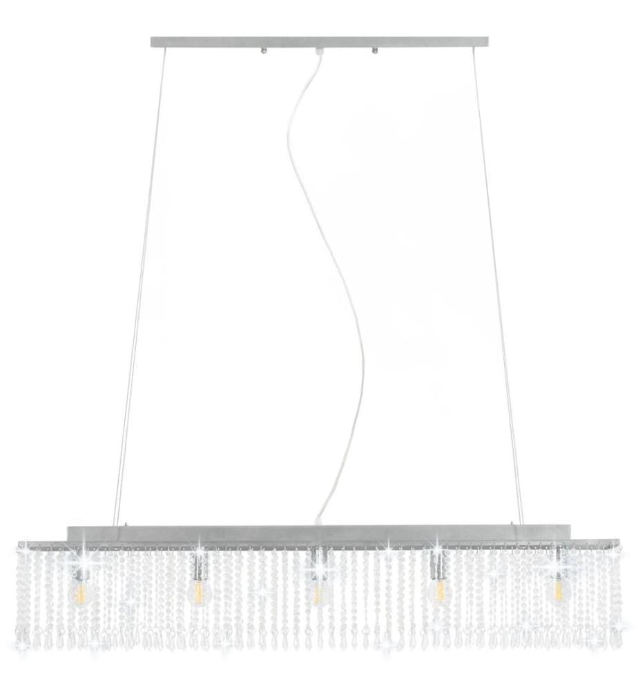 Deckenleuchte mit Kristallperlen Silbern 104 cm E14