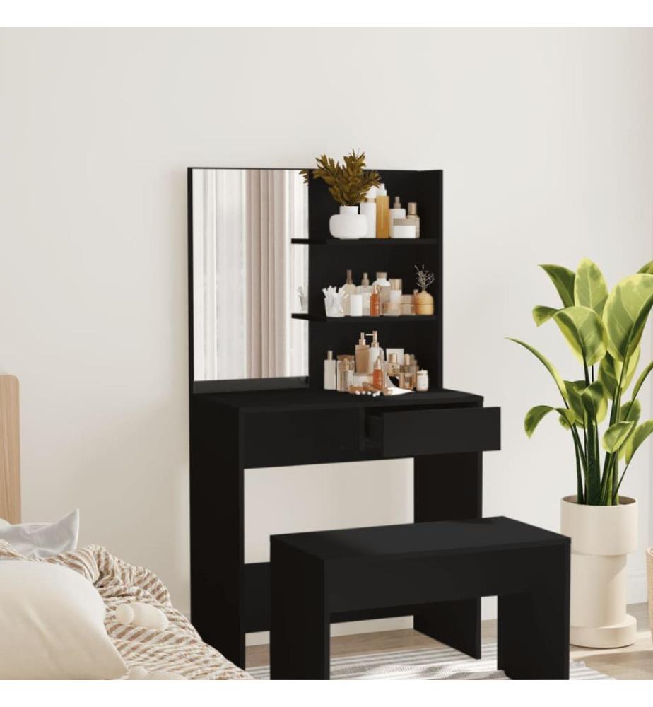 Coiffeuse avec miroir noir 74,5x40x141 cm