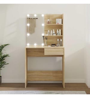 Schminktisch mit LEDs Sonoma-Eiche 74,5x40x141 cm Holzwerkstoff