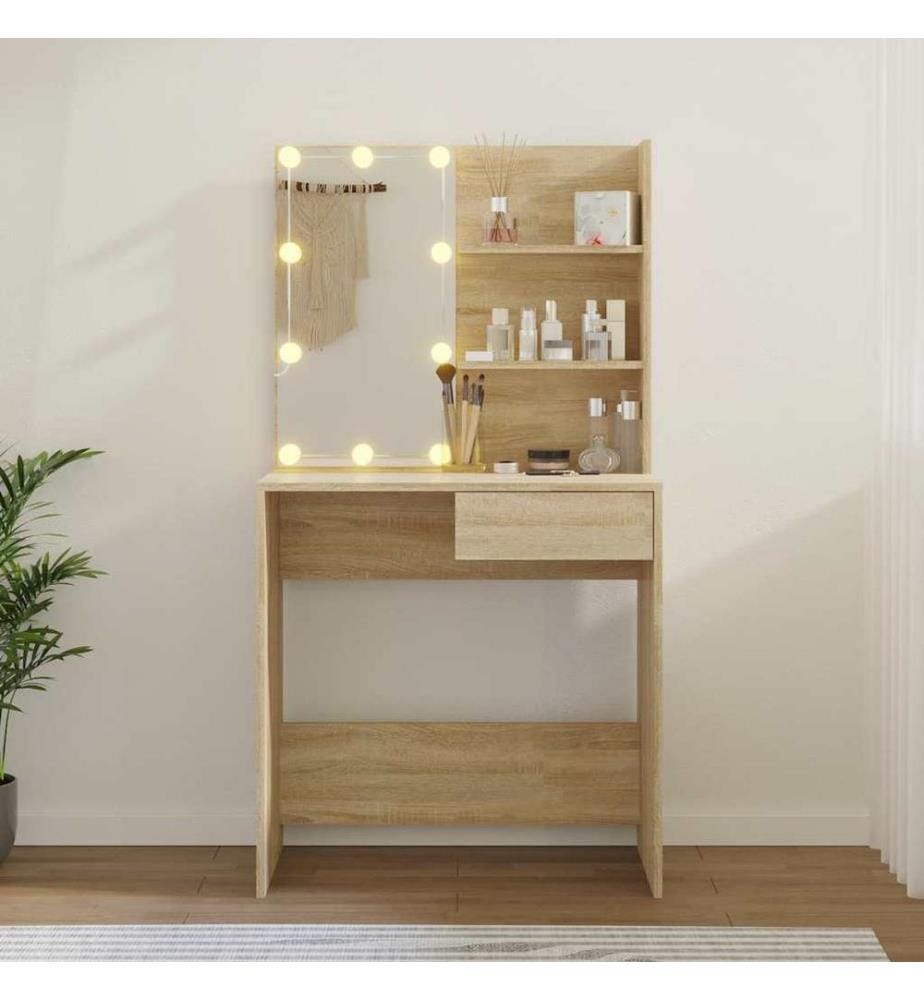 Schminktisch mit LEDs Sonoma-Eiche 74,5x40x141 cm Holzwerkstoff
