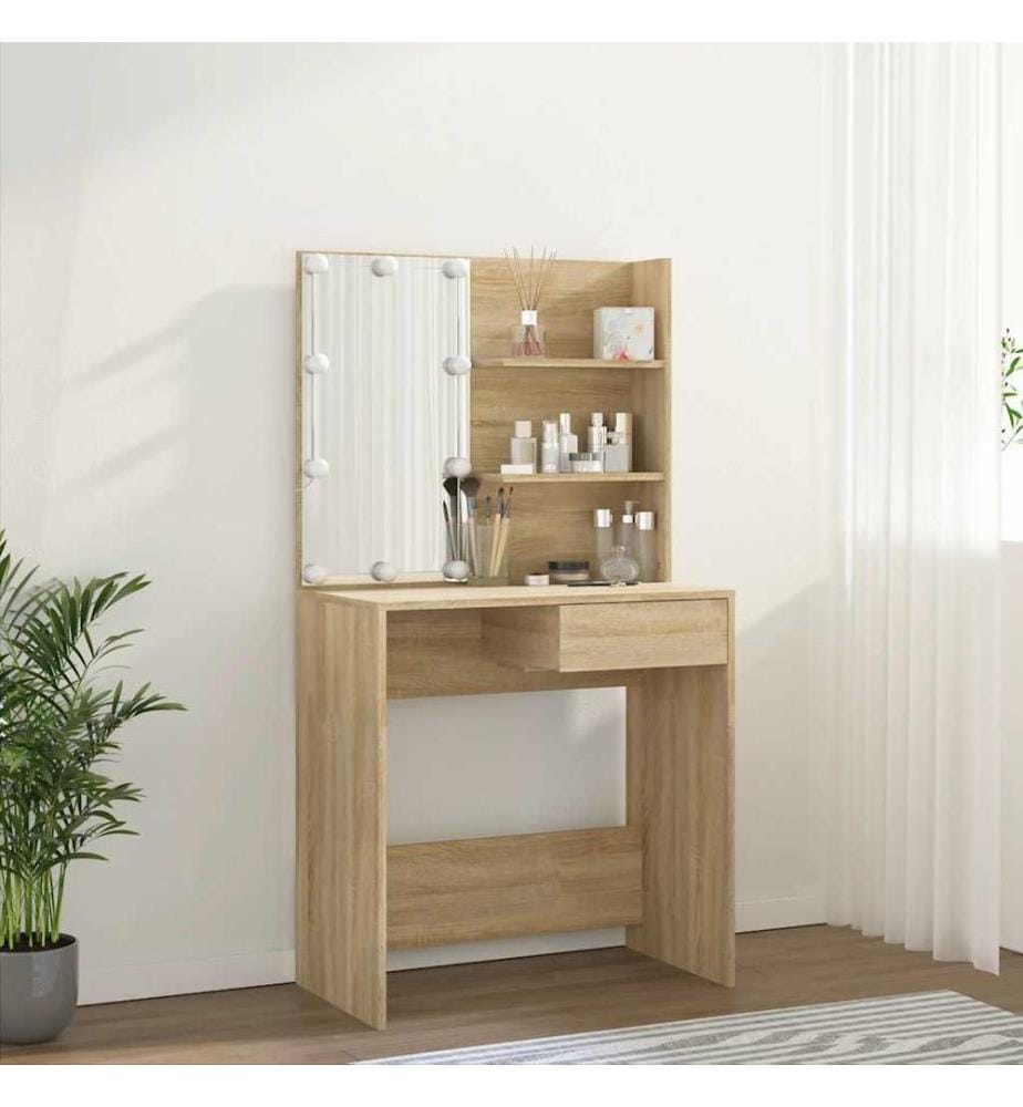Schminktisch mit LEDs Sonoma-Eiche 74,5x40x141 cm Holzwerkstoff