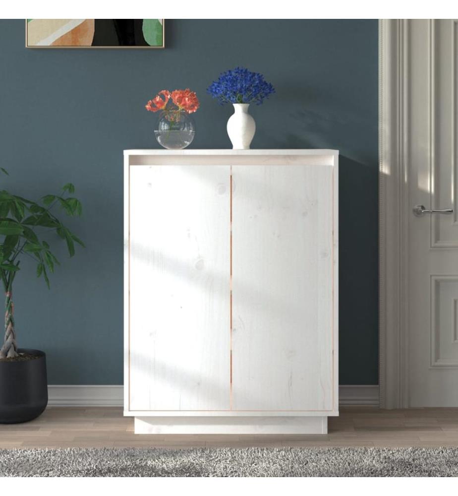 Schuhschrank Weiss 60x35x80 cm Massivholz Kiefer