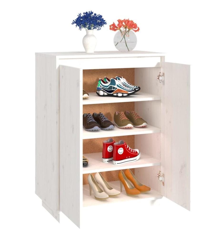 Schuhschrank Weiss 60x35x80 cm Massivholz Kiefer