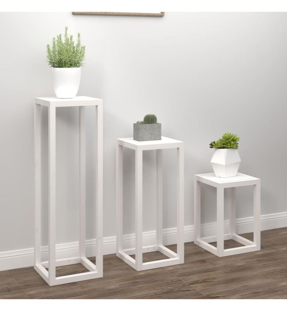 Ensemble de supports pour plantes 3pcs Blanc Bois de pin massif