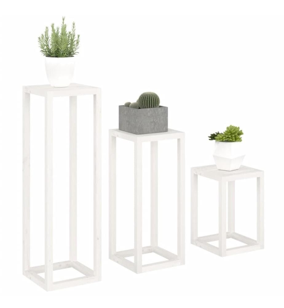 Ensemble de supports pour plantes 3pcs Blanc Bois de pin massif
