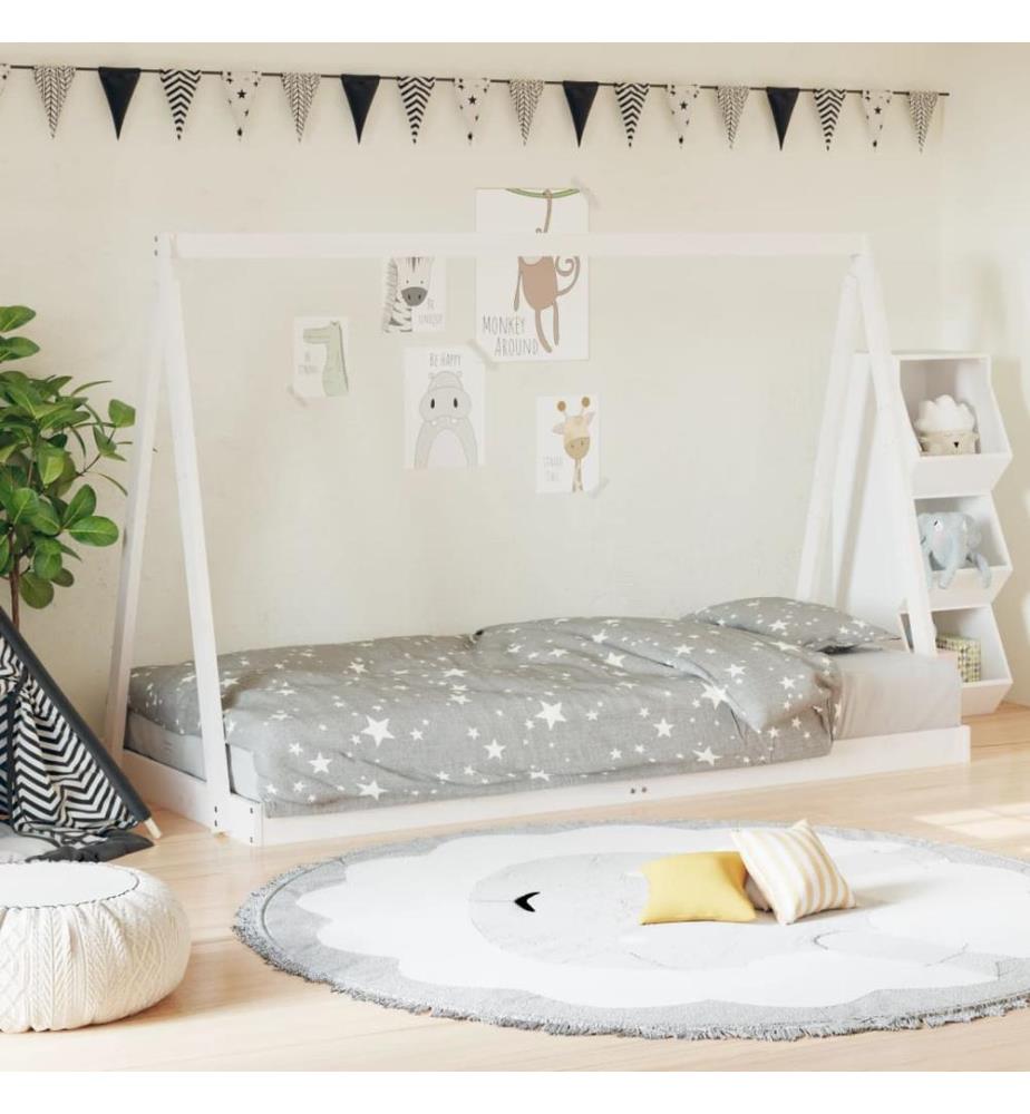 Cadre de lit pour enfants blanc 90x200 cm bois de pin massif