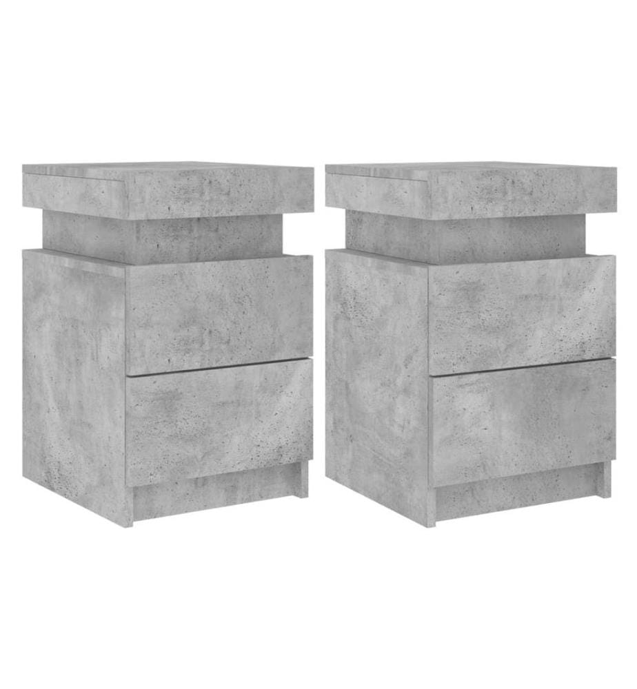 Nachttische mit LED-Leuchten 2 Stk. Betongrau 35x39x55 cm