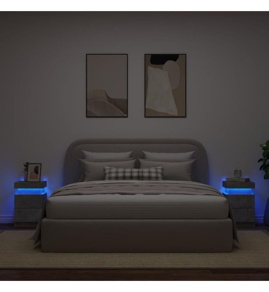 Nachttische mit LED-Leuchten 2 Stk. Betongrau 35x39x55 cm