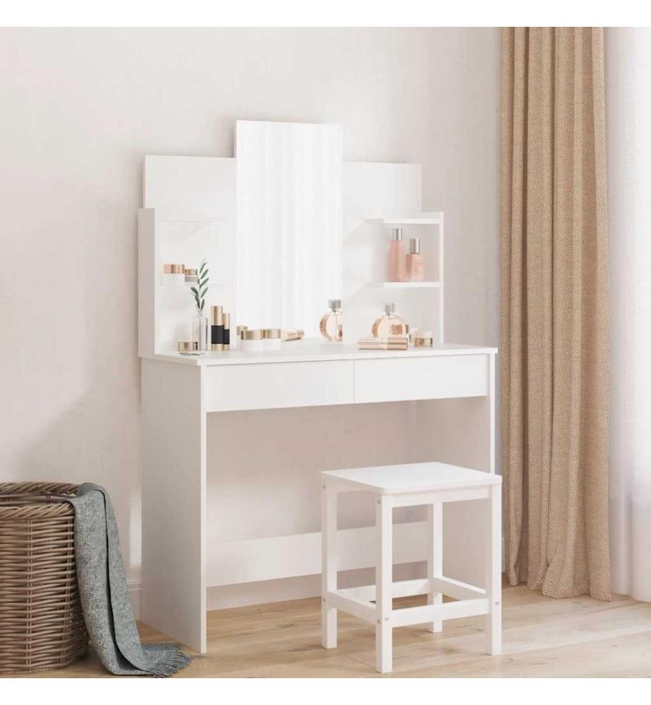 Schminktisch mit Spiegel Weiss 96x39x142 cm