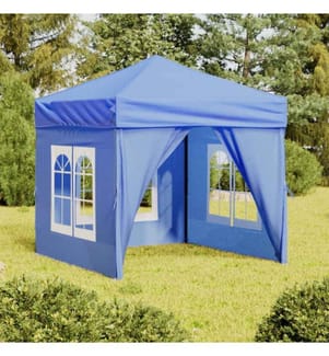 Tente de réception pliable avec parois Bleu 2x2 m