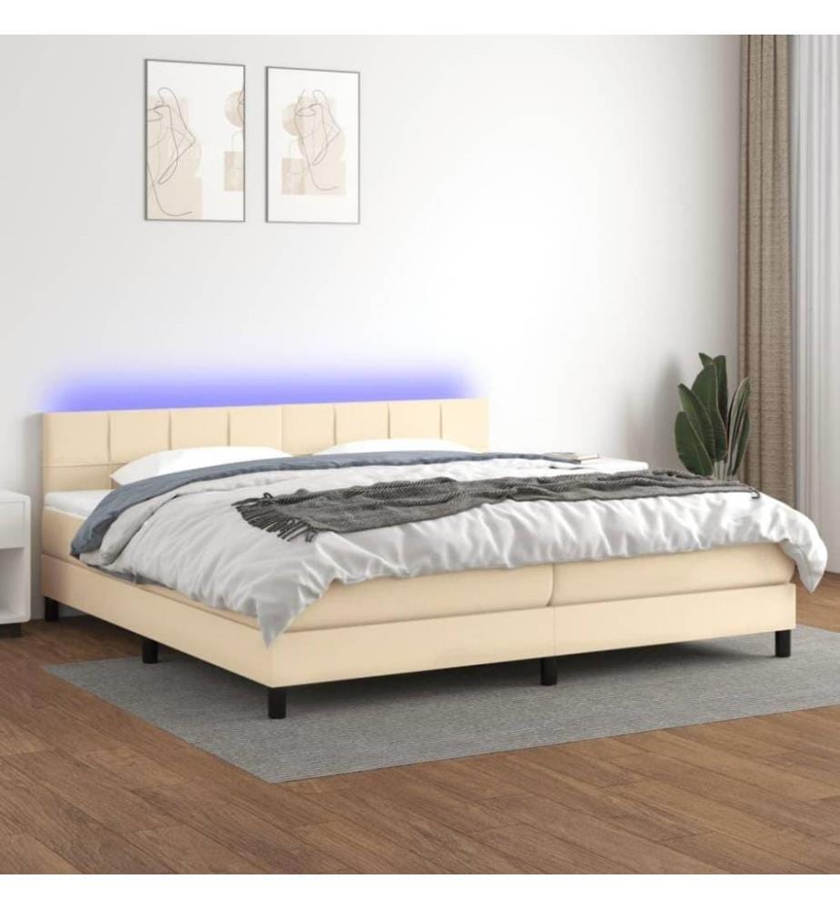 Sommier tapissier et matelas et LED Crème 200x200 cm Tissu