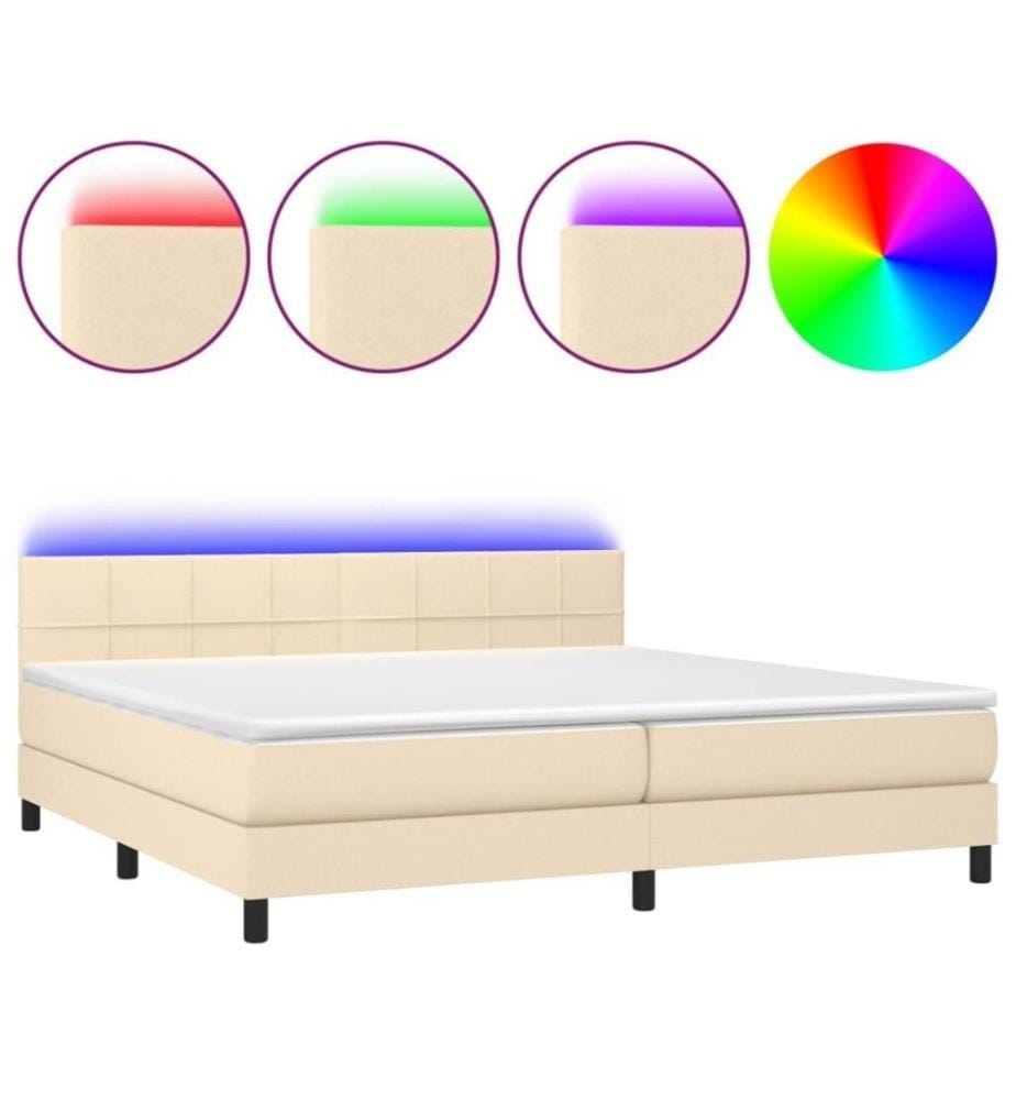 Sommier tapissier et matelas et LED Crème 200x200 cm Tissu