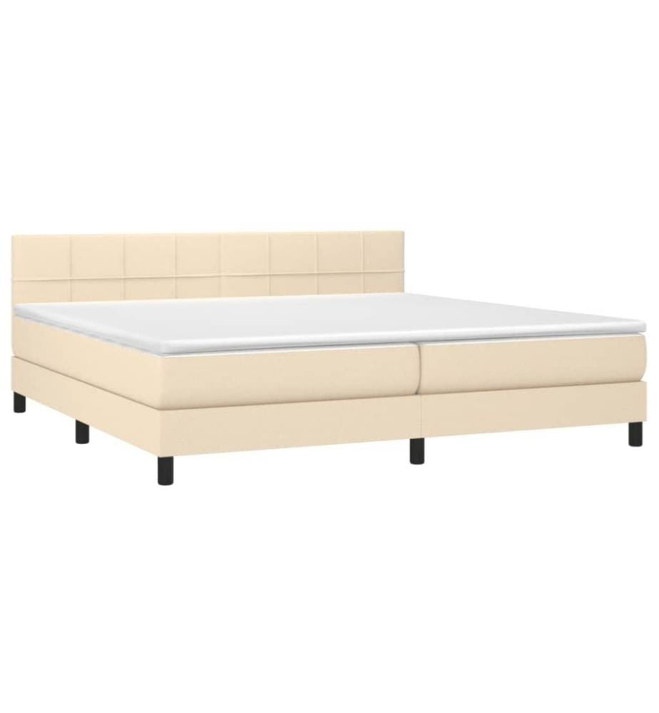 Sommier tapissier et matelas et LED Crème 200x200 cm Tissu