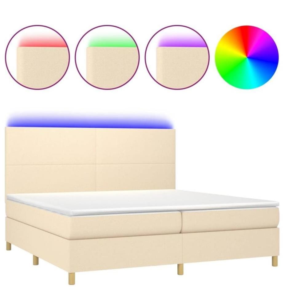 Boxspringbett mit Matratze & LED Creme 200x200 cm Stoff