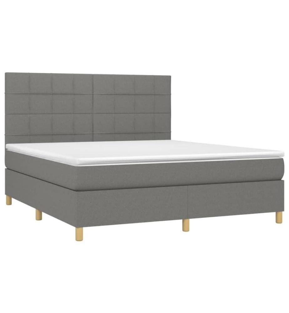 Sommier tapissier et matelas et LED Gris foncé 180x200 cm Tissu