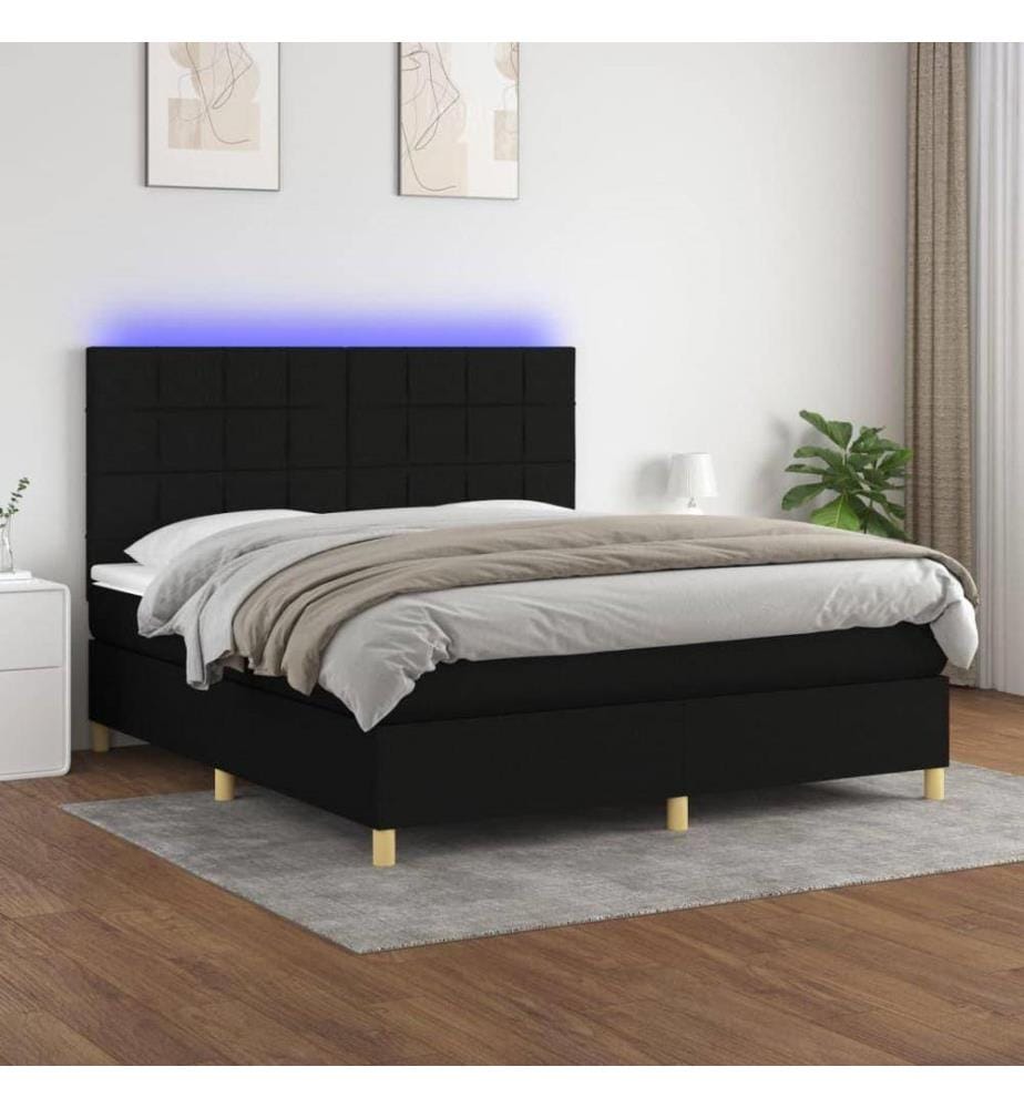 Sommier tapissier avec matelas et LED Noir 180x200 cm Tissu
