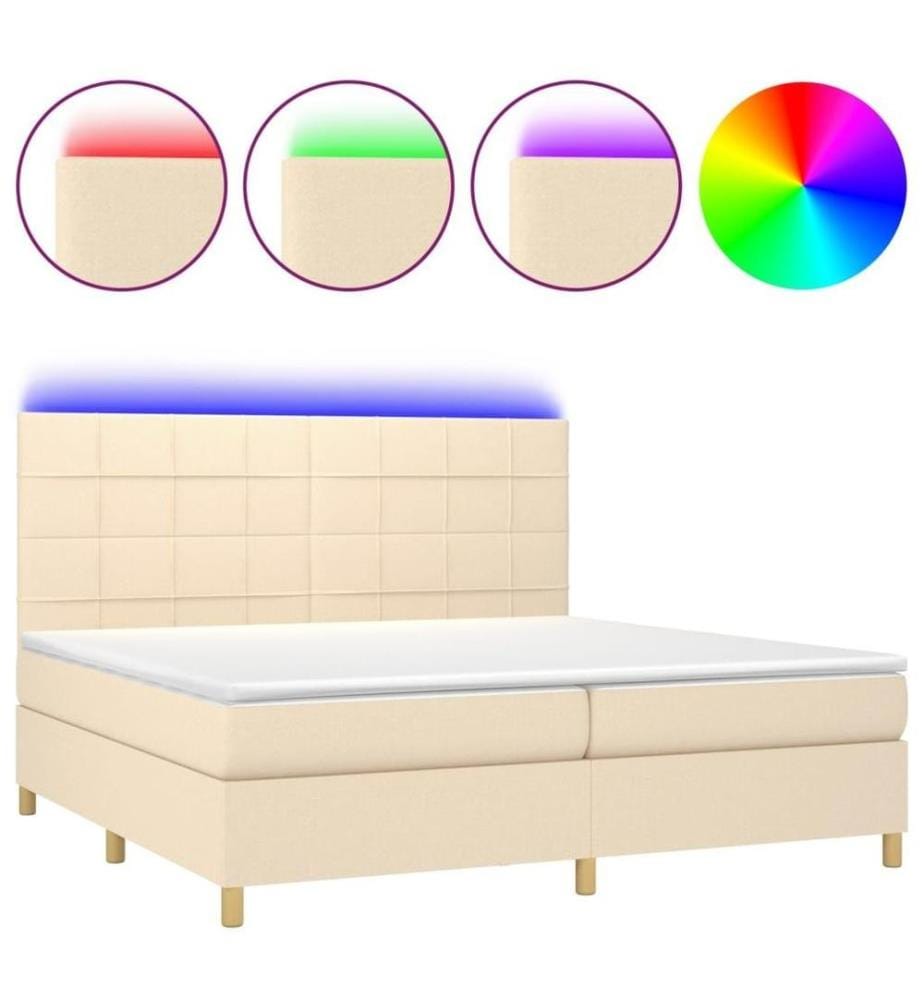 Boxspringbett mit Matratze & LED Creme 200x200 cm Stoff