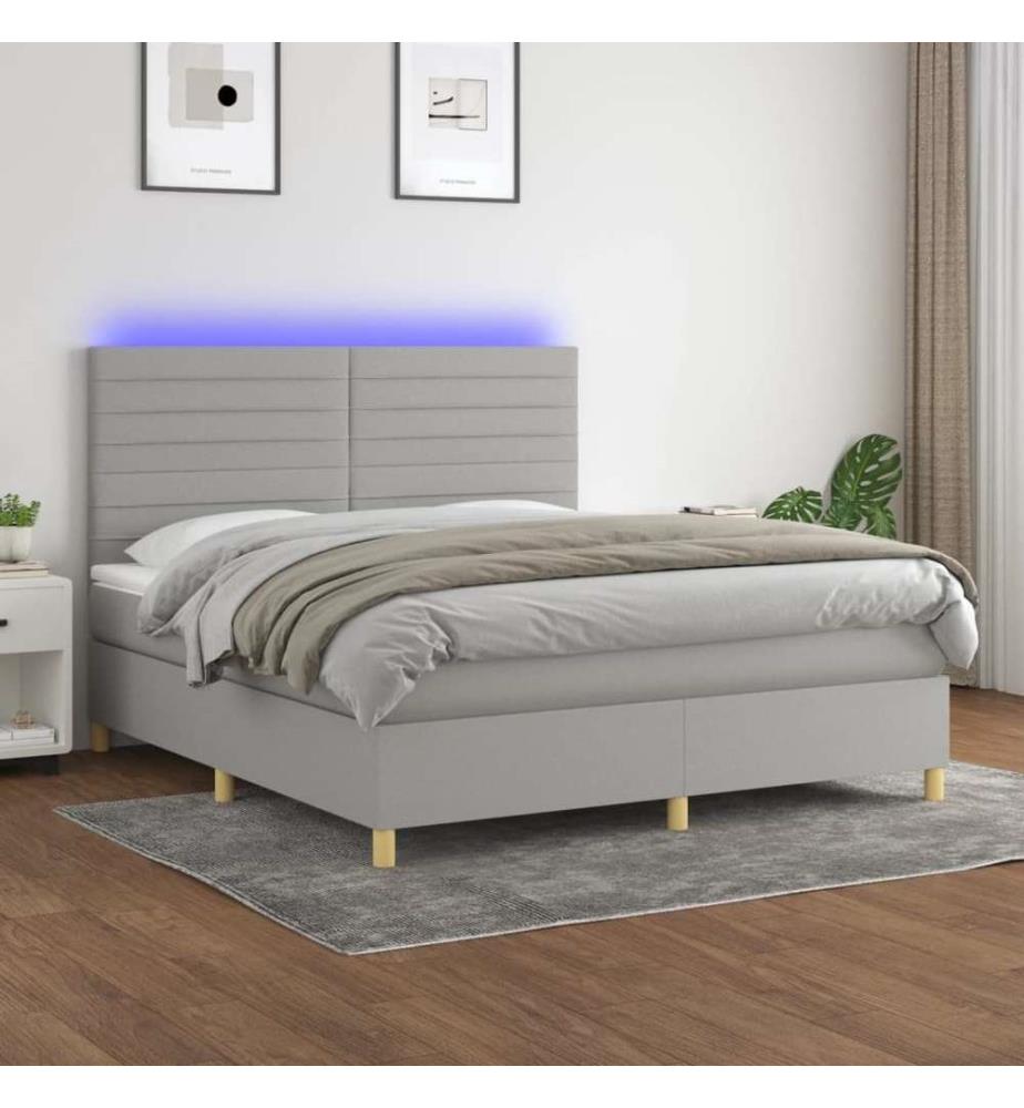 Sommier tapissier et matelas et LED Gris clair 180x200 cm Tissu