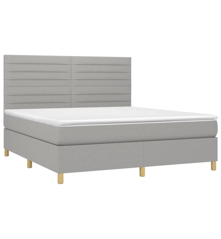 Sommier tapissier et matelas et LED Gris clair 180x200 cm Tissu