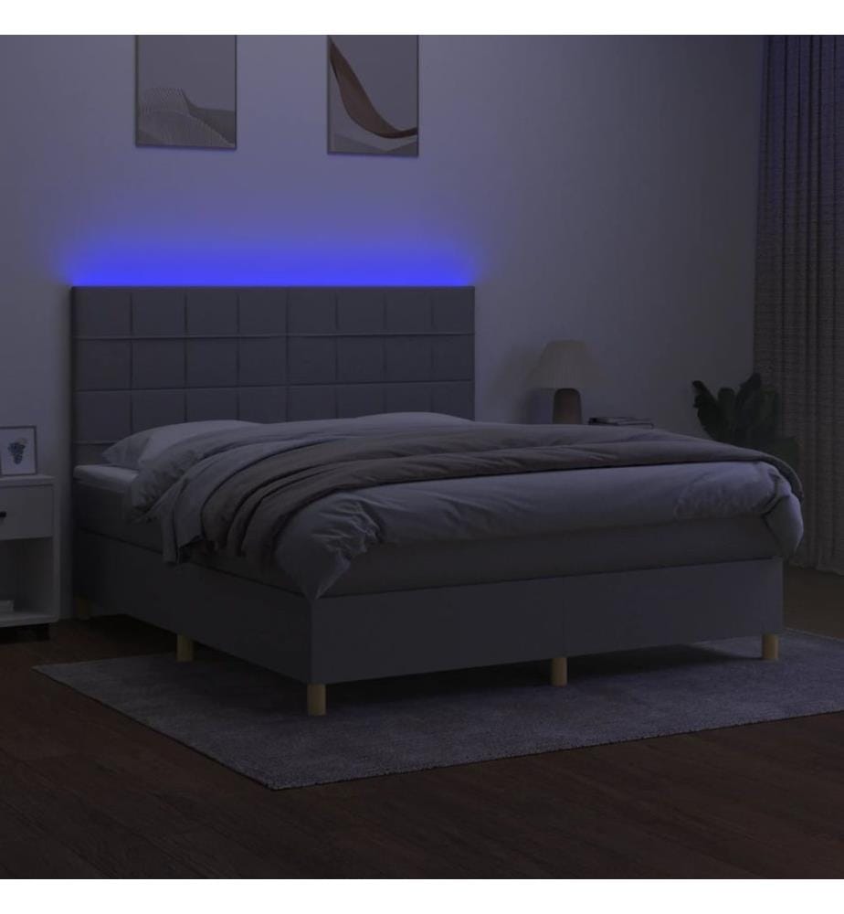 Sommier tapissier et matelas et LED Gris clair 180x200 cm Tissu