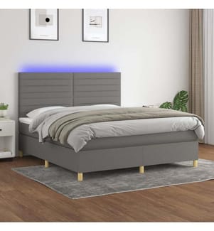 Sommier tapissier et matelas et LED Gris foncé 180x200 cm Tissu