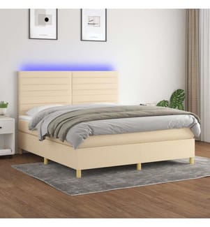 Sommier à lattes de lit et matelas et LED Crème 180x200cm Tissu