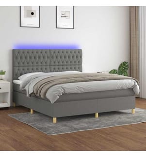 Sommier tapissier et matelas et LED Gris foncé 180x200 cm Tissu