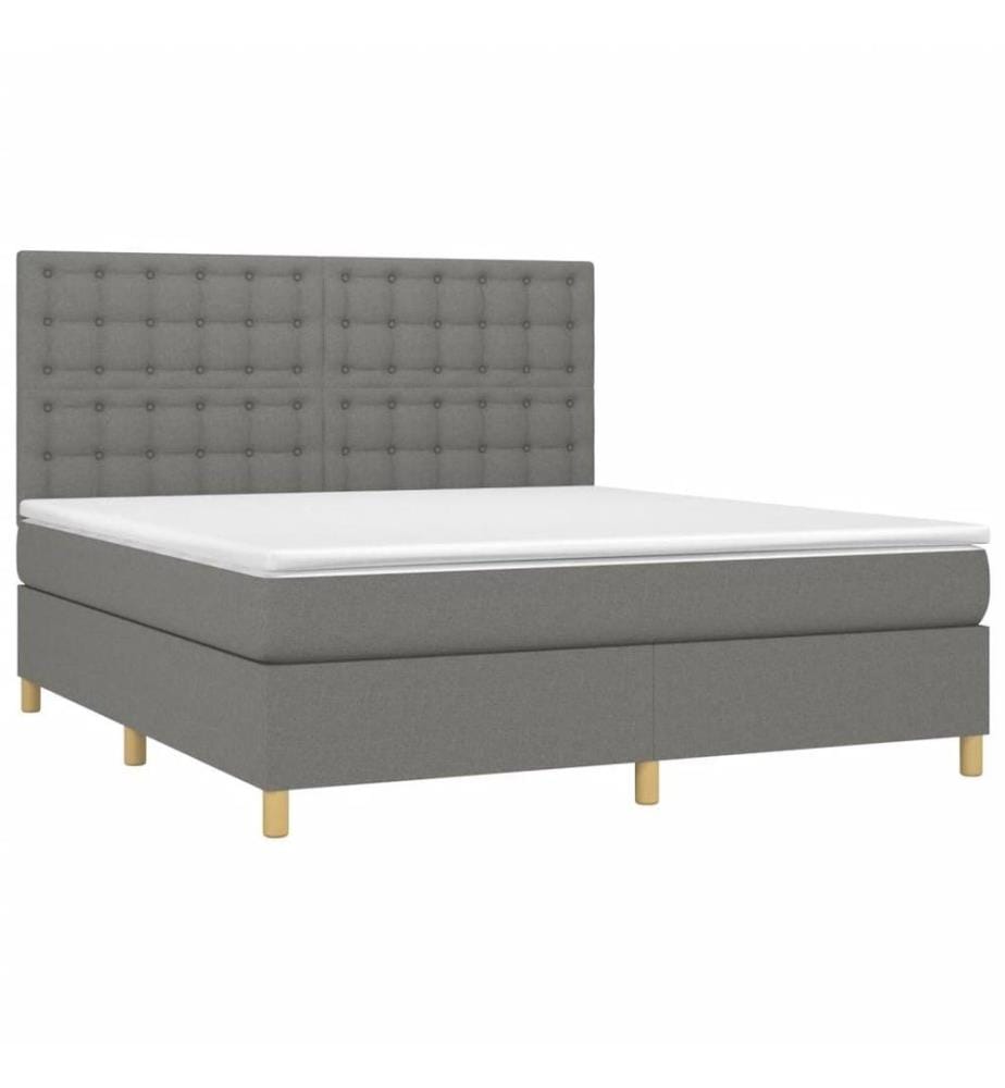Sommier tapissier et matelas et LED Gris foncé 180x200 cm Tissu