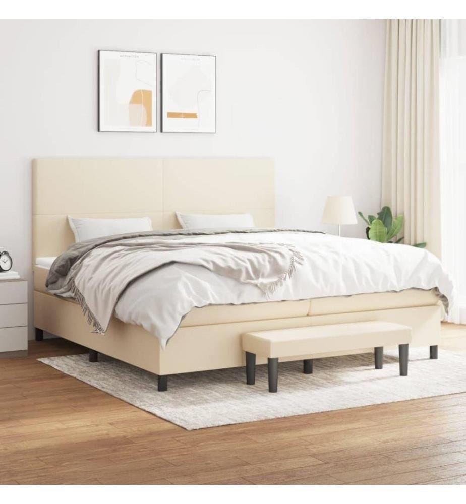 Lit à sommier tapissier avec matelas Crème 200x200 cm Tissu