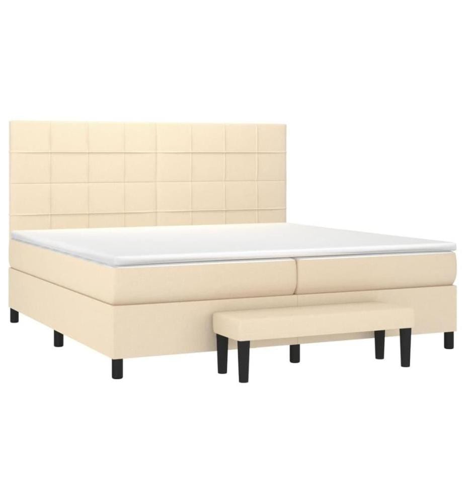 Lit à sommier tapissier avec matelas Crème 200x200 cm Tissu