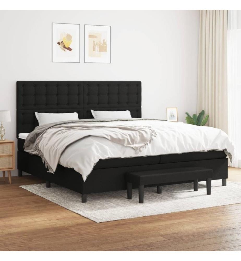 Sommier à lattes de lit avec matelas Noir 200x200 cm Tissu