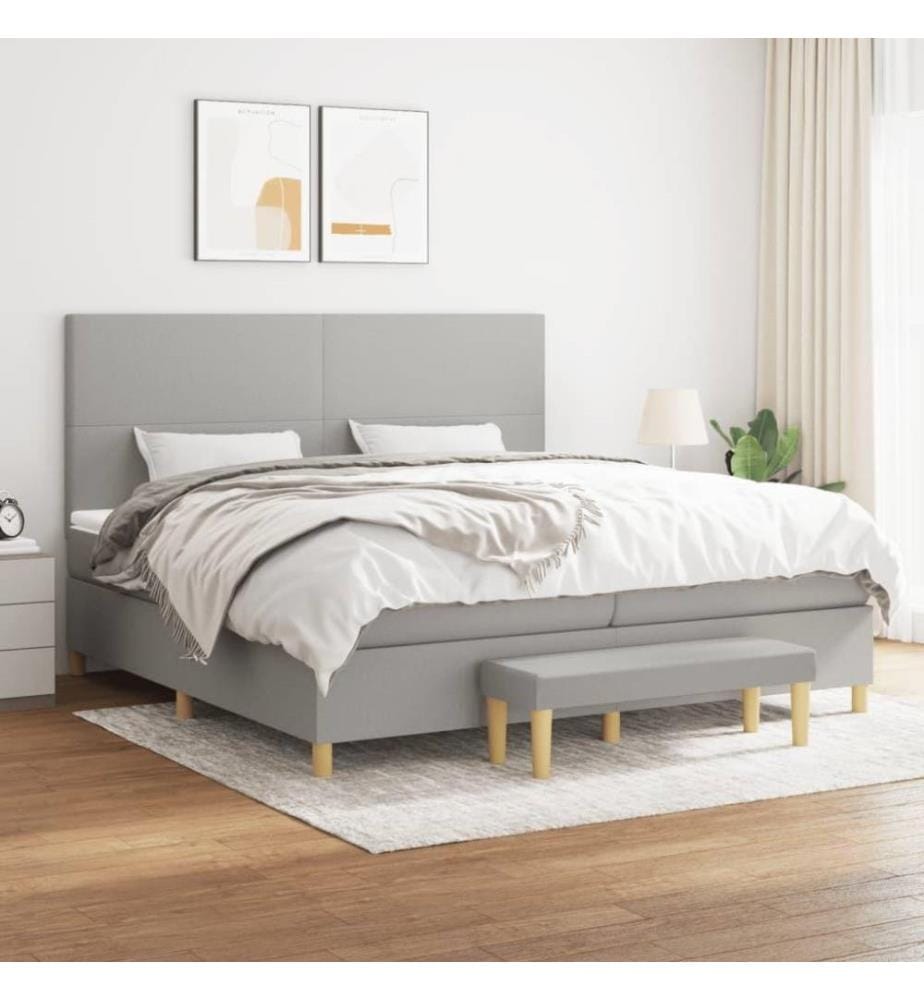 Lit à sommier tapissier avec matelas Gris clair 200x200cm Tissu