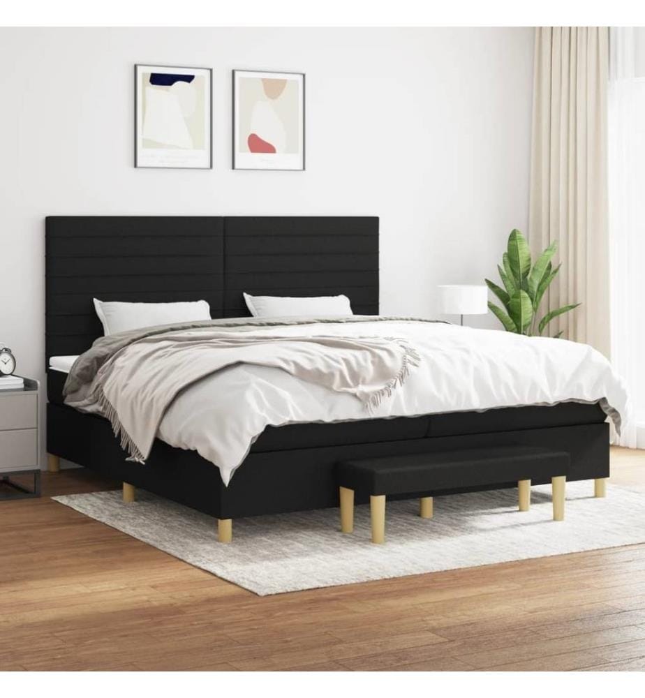 Lit à sommier tapissier avec matelas Noir 200x200 cm Tissu