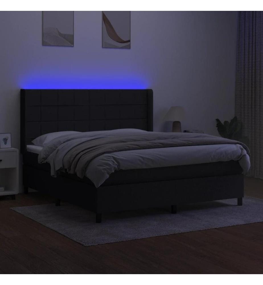 Sommier tapissier avec matelas et LED Noir 180x200 cm Tissu